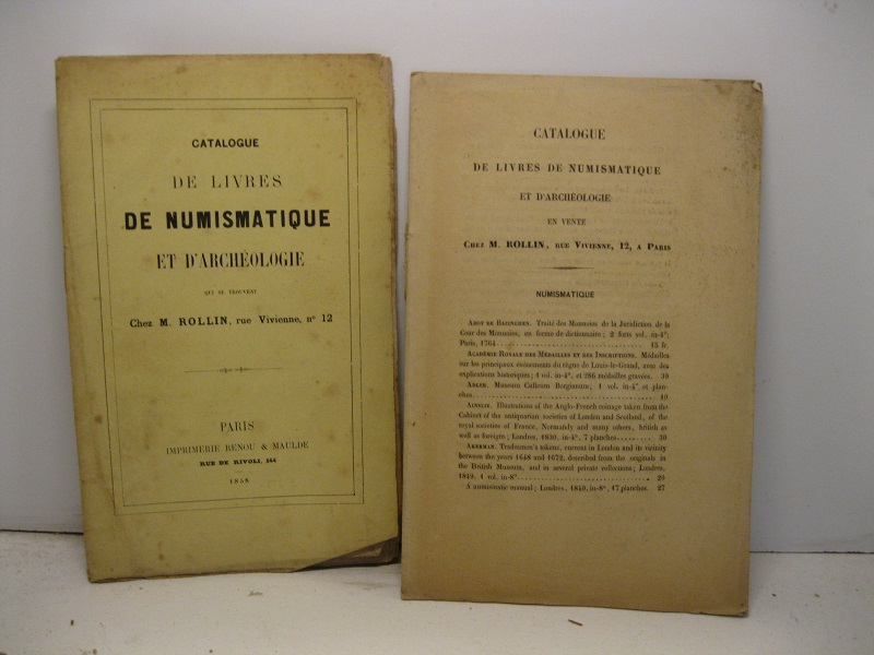 Catalogue de livres de numismatique et d'archeologie qui se trouvent chez M. Rollin, rue Vivienne, n ° 12
